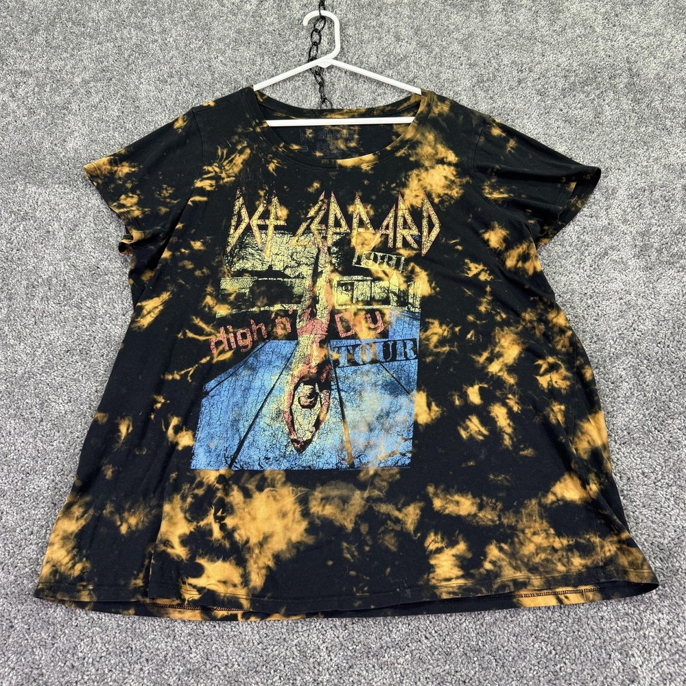 Def Leppard Shirt Womens 3 Black 1983 Tour Bleach Graphic Tee Band Rock Music
